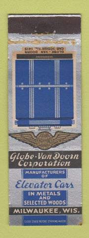 Matchbook Cover - Globe Van Doorn Corp Elevator Cars Milwaukee WI deco