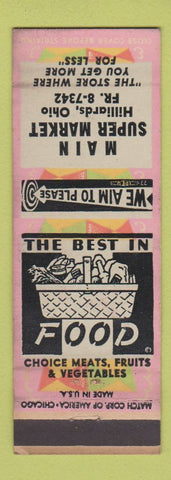 Matchbook Cover - Main Super Market Grocery Hilliards OH