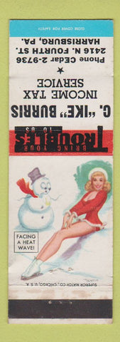 Matchbook Cover - C Ike Burris Income Tax Harrisburg PA pinup Christmas