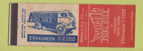 Matchbook Cover - Whale Fuel Oils Brooklyn NY truck