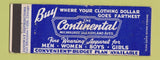 Matchbook Cover - Continental Clothes clothing Chicago IL Full Length