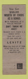 Matchbook Cover - Levitz Furniture Appliances 1954 Philco Pottstown PA