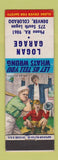 Matchbook Cover - Logan Garage Denver Colorado