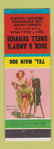 Matchbook Cover - Dick & Andy's Shell oil gas Freeport IL pinup photography