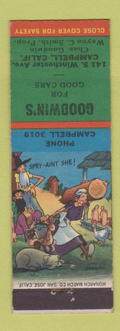 Matchbook Cover - Goodwin's Auto Sales Campbell CA low phone # hillbilly