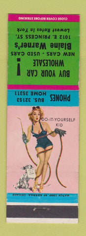 Matchbook Cover - Blaine Warner's Auto Sales York PA pinup welding
