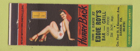 Matchbook Cover - Eddie Roy's Bar Rankin PA pinup Sweet Job