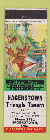 Matchbook Cover - Hagerstown Triangle Tavern IN low phone # Surprise Visit bears