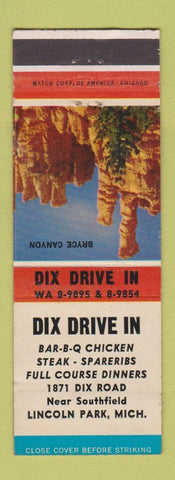 Matchbook Cover - Dix Drive Inn Lincoln Park MI