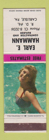 Matchbook Cover - Earl Hammann Contractor Carlisle PA pinup pool scene