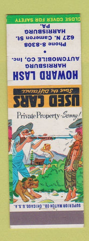 Matchbook Cover - Howard Lash Harrisburg Auto Sales PA hillbilly
