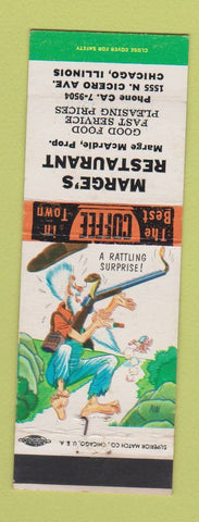 Matchbook Cover - Marge's Restaurant Chicago IL hillbilly Rattling Surprise