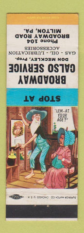 Matchbook Cover - Broadway Calso oil gas Milton PA hillbilly disapproving wife