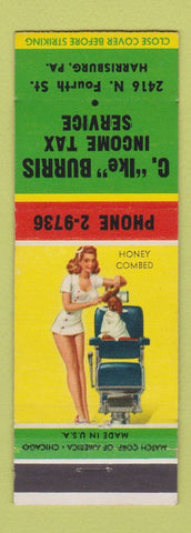 Matchbook Cover - C Ike Burris Income Tax Harrisburg PA pinup Honey Combed