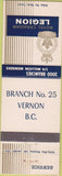 Matchbook Cover - Royal Canadian Legion Vernon BC