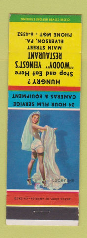 Matchbook Cover - Woody Yeingst's Restaurant Elverson PA pinup Lucky Me