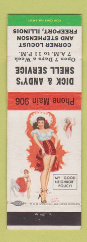 Matchbook Cover - Dick & Andy's Shell oil gas Freeport IL pinup Good Neighbor
