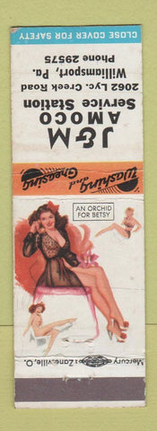 Matchbook Cover - J&M Amoco oil gas Williamsport PA pinup