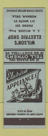 Matchbook Cover - Wilson's Electric Shop Norman OK low phone # appliances