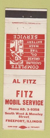 Matchbook Cover - Fitz Mobil oil gas Freeport IL