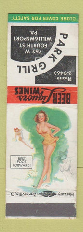 Matchbook Cover - Park Grill Williamsport PA pinup Best Food Forward