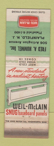Matchbook Cover - Weil McLAin Boilers Fred Hummel Plainfield NJ WEAR