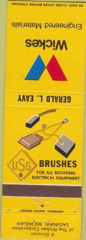 Matchbook Cover - Wickes Engineering Materials Saginaw MI