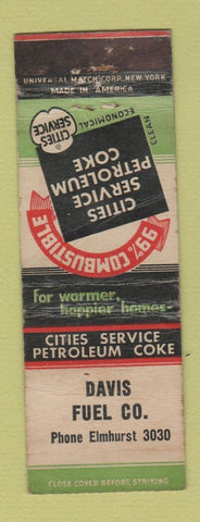 Matchbook Cover - Cities oil gas Davis Fuel Elmhurst? WORN