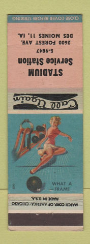 Matchbook Cover - Stadium Service Station oil gas? Des Moines IA pinup