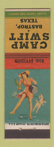 Matchbook Cover Camp Swift Bastrop TX pinup 95th Division Plumbers Union Austin