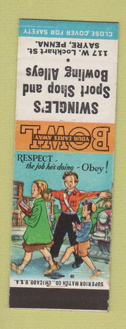 Matchbook Cover - Swingle's Sport Shop Bowling Sayre PA crossing guard