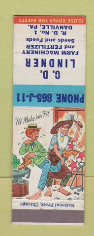 Matchbook Cover - CD Lindner Farm Machinery Tractors Danville PA hillbilly