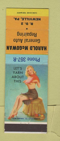 Matchbook Cover - Harold McGowan Auto Repair Newville PA pinup Let's Yarn