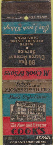 Matchbook Cover - Cook's St Paul MN Clothing WEAR