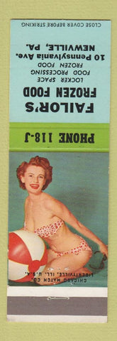 Matchbook Cover - Failor's Frozen Food Newville PA pinup girl with beach ball