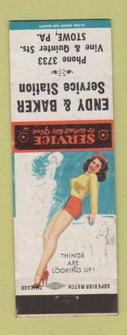 Matchbook Cover - Endy & Baker oil gas Stowe PA low phone # Looking Up