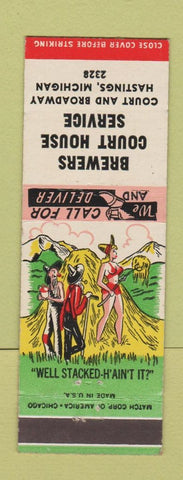 Matchbook Cover - Brewers Court House Service oil gas Hastings MI hillbilly