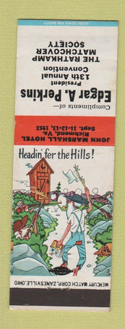Matchbook Cover - Edgar Perkins RMS Richmond VA 1953 hillbilly