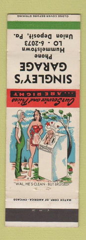 Matchbook Cover - Singley's Garage Union Deposit PA hillbilly WEAR