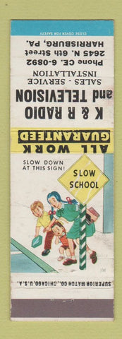 Matchbook Cover - K&R Radio TV Harrisburg PA school zone