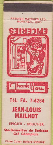 Matchbook Cover - Mailhot groceries girlie Ste Genevieve de Batiscan QC