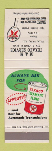 Matchbook Cover - M&M Texaco oil gas Villa Park IL Texamatic Transmission Fluid