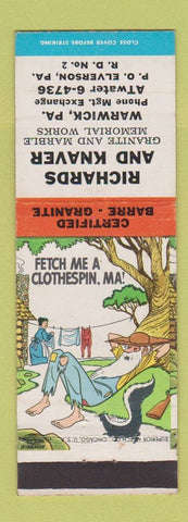 Matchbook Cover - Richards and Knaver Memorials Warwick PA hillbilly