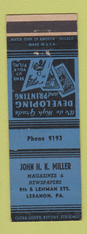 Matchbook Cover - John Miller Magazines Newspapers Lebanon PA photo