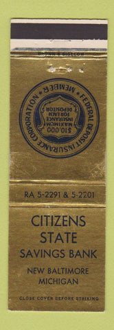 Matchbook Cover - Citizens State Savings Bank New Baltimore MI