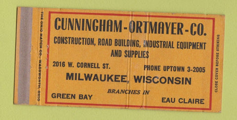 Matchbook Cover - Cunningham Ortmayer Milwaukee WI lumber WEAR 30 Strike
