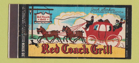 Matchbook Cover - Red Coach Grill Middleboro Wayland Boston MA 30 Stick