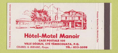 Matchbook Cover - Hotel Motel Manoir Temiscouata QC Full Length 30 Strike