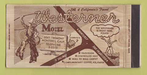 Matchbook Cover - Westerner Motel Monterey CA Full Length 30 Strike