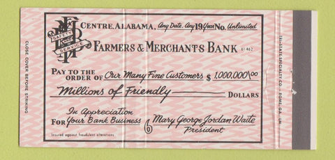 Matchbook Cover - Farmers & Merchants Bank Centre AL Full Length 30 Strike